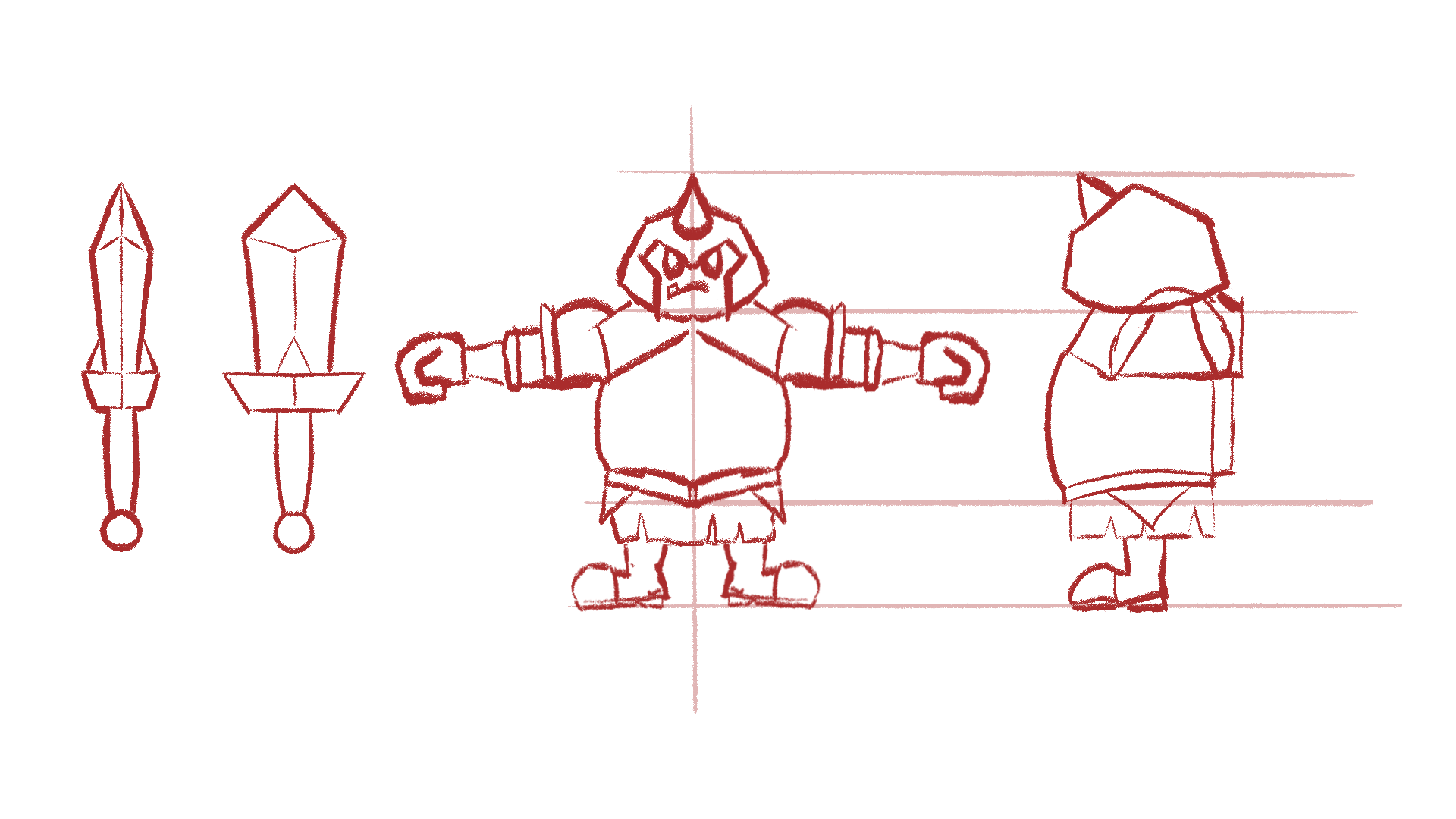 Sketches of knight T pose
